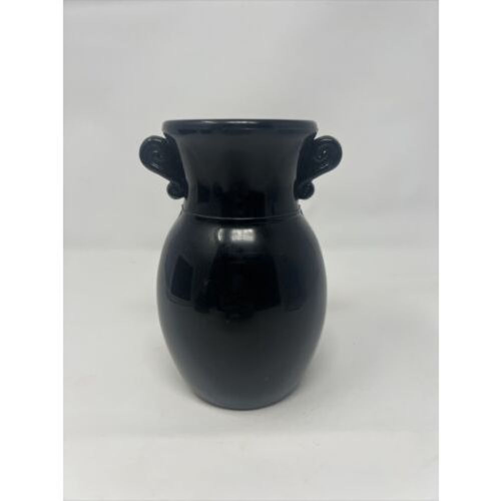 Vintage L.E. Smith black Amethyst Glass Vase  with Handles